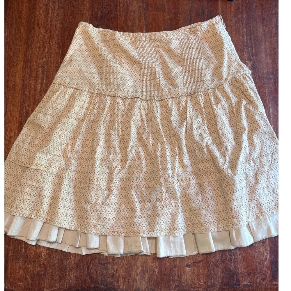 American Eagle Skirt Womens 2 Tan Orange Geometric Boho Tiered Ruffle Mini Skirt